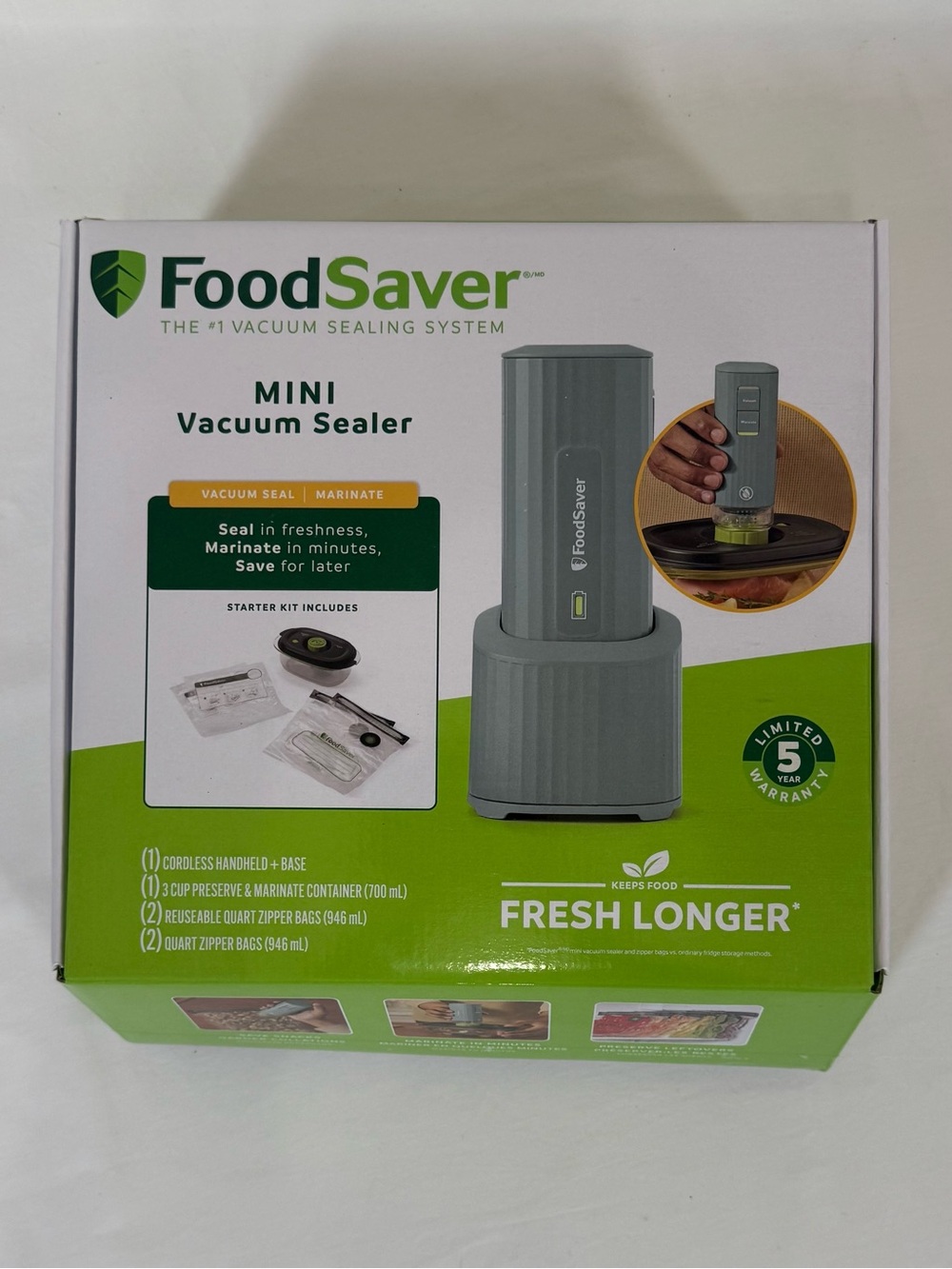 FoodSaver Mini Vacuum Sealer - Gray with Green Accents